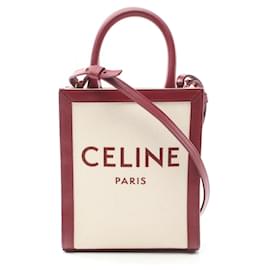 Céline-Celine Mini Vertical Cabas Canvas Leather Handbag-Brown,Beige