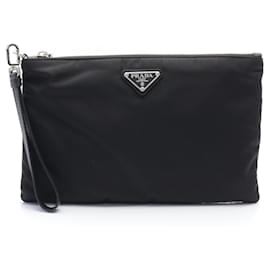 Prada-Prada Nylon Leather Clutch Bag-Black