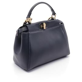 Fendi-Fendi Mini Peekaboo Iconic Leather Handbag-Blue