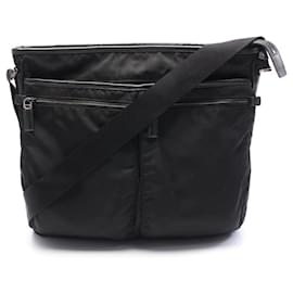 Prada-Prada Nylon Leather Shoulder Bag Black-Black