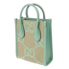 Gucci-Gucci Mini Tote Jumbo GG Beige/Green-Beige,Green