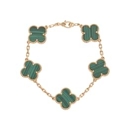 Van Cleef & Arpels-Van Cleef & Arpels Alhambra 5P Gold/Green Malachite Charm Bracelet-Other