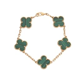 Van Cleef & Arpels-Van Cleef & Arpels Alhambra 5P Gold/Green Malachite Charm Bracelet-Other