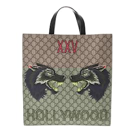 Gucci-Gucci GG Supreme Wolf Print Beige Tote Bag-Beige