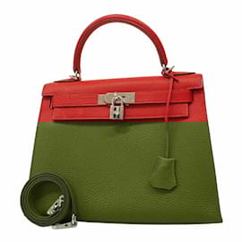 Hermès-Sac Hermès Kelly 28 en Rouge Vif-Rouge