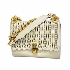 Fendi-Fendi Mini Canai Leather Shoulder Bag-White