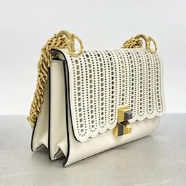Fendi-Sac à épaule en cuir Fendi Mini Canai-Blanc