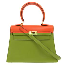 Hermès-Hermes Mini Kelly Veau Gulliver Handbag-Orange