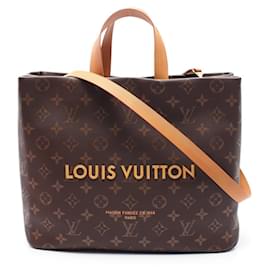 Louis Vuitton-Louis Vuitton Brown Leather Monogram Tote Bag-Brown
