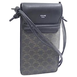 Céline-Celine Black Canvas and Lambskin Mobile Pouch-Black