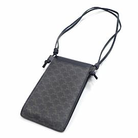 Céline-Celine Black Canvas and Lambskin Mobile Pouch-Black