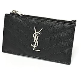 Saint Laurent-Saint Laurent Monogram Fragment Zip Card Case-Black