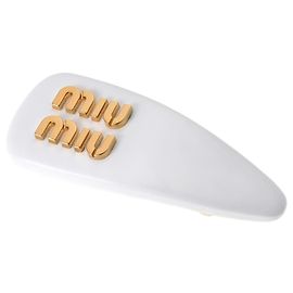 Fermaglio per capelli in pelle lucida Miu Miu Bianco