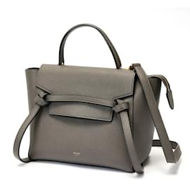 Céline-Celine Gray Leather Belt Bag Micro-Brown