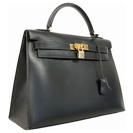 Hermès-Hermes Kelly 32 Handbag in Black Box Calf Leather-Black