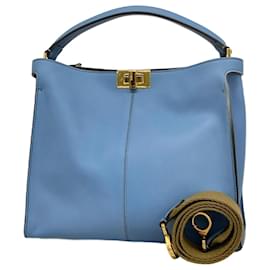 Fendi-Fendi Peekaboo X-Lite Leather Handbag-Blue