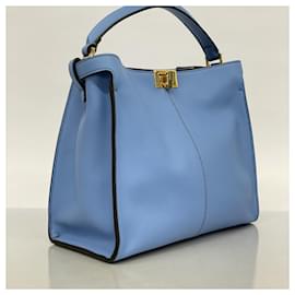 Fendi-Fendi Peekaboo X-Lite Leather Handbag-Blue
