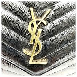 Yves Saint Laurent-Yves Saint Laurent Black Leather Chain Shoulder Wallet-Black
