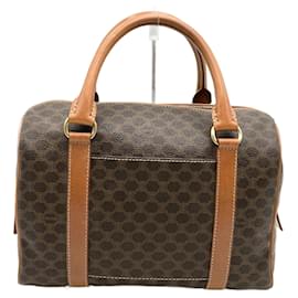 Céline-Celine Macadam Brown Leather Mini Boston Handbag-Brown