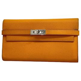 Hermès-Portefeuille Long Hermes Kelly Verso-Rose,Autre