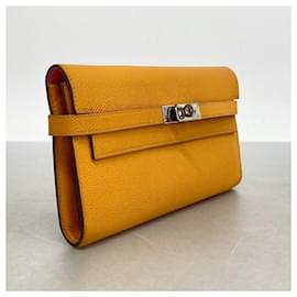 Hermès-Portefeuille Long Hermes Kelly Verso-Rose,Autre