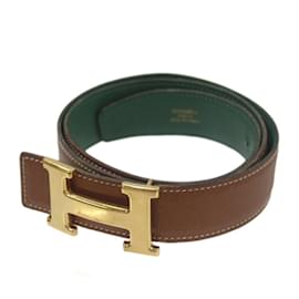 Hermès-Hermes H-Buckle Ladies Belt-Brown,Golden