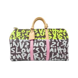 Louis Vuitton-Louis Vuitton Monogram Graffiti Keepall 50cm Boston Bag-Brown,Light green