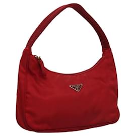 Prada-PRADA Accessory Pouch Nylon Red Silver Auth sw304-Silvery,Red
