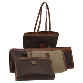 Céline CELINE Macadam Canvas hand Clutch Bag PVC Leather 5Set Brown Beige Auth ki5555 Brown Beige