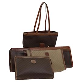 Céline-CELINE Macadam Canvas hand Clutch Bag PVC Leather 5Set Brown Beige Auth ki5555-Brown,Beige