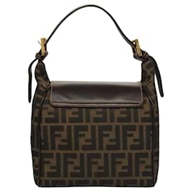 Fendi-FENDI Zucca Canvas Shoulder Bag Black Brown gold Auth 117748-Brown,Black,Golden