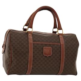 Céline-CELINE Macadam Canvas Boston Bag PVC Leather Brown Gold Auth bs24216-Brown,Golden