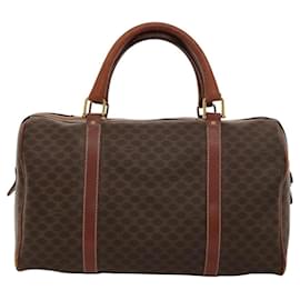 Céline-CELINE Macadam Canvas Boston Bag PVC Leather Brown Gold Auth bs24216-Brown,Golden