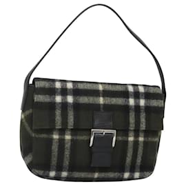 Autre Marque-Burberrys Nova Check Blue Label Shoulder Bag Wool Khaki Silver Auth 116541-Silvery,Khaki