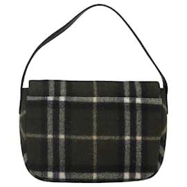 Autre Marque-Burberrys Nova Check Blue Label Shoulder Bag Wool Khaki Silver Auth 116541-Silvery,Khaki