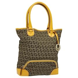 Fendi-FENDI Zucca Canvas Hand Bag Beige Gold Auth 118014-Beige,Golden