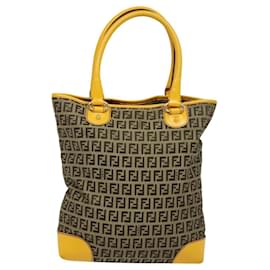 Fendi-FENDI Zucca Canvas Hand Bag Beige Gold Auth 118014-Beige,Golden