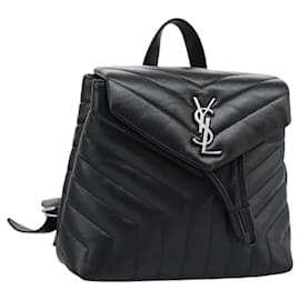 Saint Laurent-SAINT LAURENT Backpack Lamb Skin Black Auth 117169AM-Black