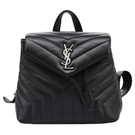 Saint Laurent-SAINT LAURENT Backpack Lamb Skin Black Auth 117169AM-Black