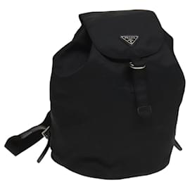Prada-PRADA Backpack Nylon Black Silver Auth 117500-Black,Silvery
