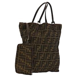 Fendi-FENDI Zucca Canvas Tote Bag Brown Auth bs24286-Brown