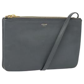 Céline-CELINE Trios Mall Shoulder Bag Leather Gray Gold Auth yk17799-Brown,Golden
