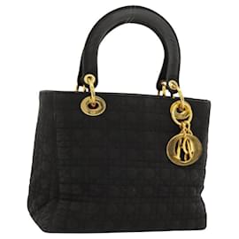 Christian Dior-Christian Dior Canage Hand Bag Nylon Black Gold Auth ep8589-Black,Golden