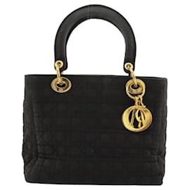 Christian Dior-Christian Dior Canage Hand Bag Nylon Black Gold Auth ep8589-Black,Golden