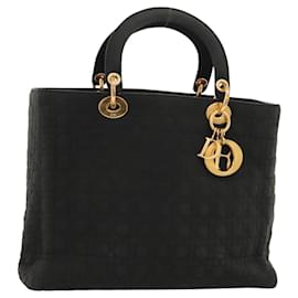Christian Dior-Christian Dior Canage Hand Bag Nylon Black Gold Auth ep8591-Black,Golden