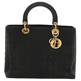 Christian Dior-Christian Dior Canage Hand Bag Nylon Black Gold Auth ep8591-Black,Golden