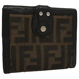 Fendi-FENDI Zucca Canvas Wallet Black Brown Auth ar13376-Brown,Black