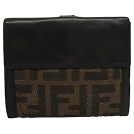 Fendi-FENDI Zucca Canvas Wallet Black Brown Auth ar13376-Brown,Black