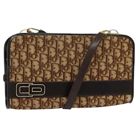 Christian Dior-Christian Dior Trotter Canvas Shoulder Bag Brown Gold Auth BA1136-Brown,Golden
