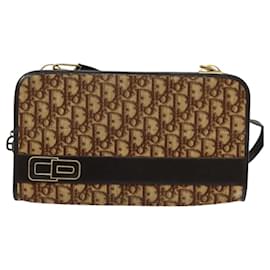 Christian Dior-Christian Dior Trotter Canvas Shoulder Bag Brown Gold Auth BA1136-Brown,Golden